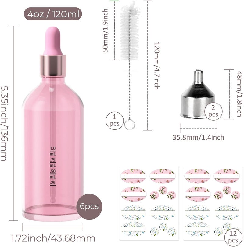 CycleMore 6 Pack Pink Glass Boston Bottles with Glass Scale Eye Droppers, Cosmetic Droppers for Beauty, Essential Oils, Makeup & More Liquids - Image 2